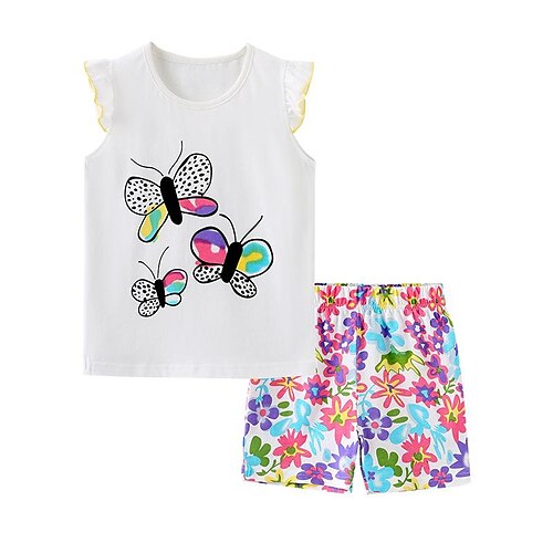 

2 Dele Baby Pige Tegneserie Crewneck Tank Top & shorts sæt Sæt Uden ærmer Aktiv Afslappet 3-7 år Sommer Hvid