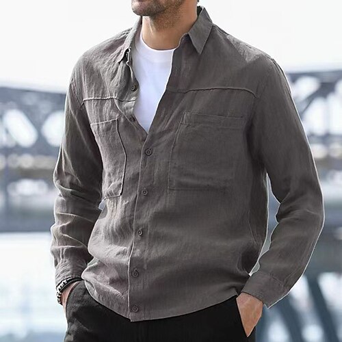 

Herre Skjorte Button Up skjorte Sommer skjorte Casual skjorte Strandtrøje Hvid Rød Grøn Kakifarvet Grå Langærmet Vanlig Knaphul Gade Ferierejse Lomme Tøj Mode Fritid Hawaiiansk