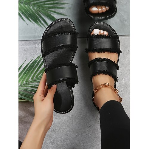 

Women's Sandals Slippers Plus Size Outdoor Slippers Daily Summer Flat Heel Casual Minimalism Faux Leather Solid Color Black