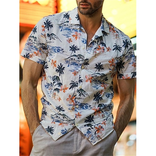 

Homme Chemise Chemise hawaïenne Cocotier Imprimés Photos Collier cubain Blanche Casual Vacances Manche Courte Bouton bas Imprimer Vêtement Tenue Sportif Mode Vêtement de rue Design