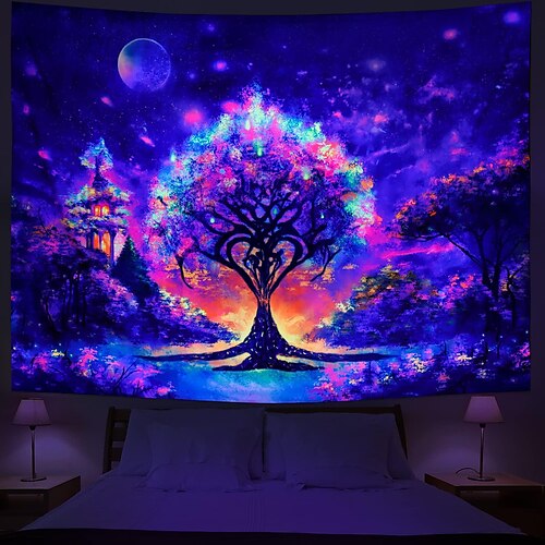 

tapiz de luz negra uv reactivo luna y estrellas colgante de pared para sala de estar