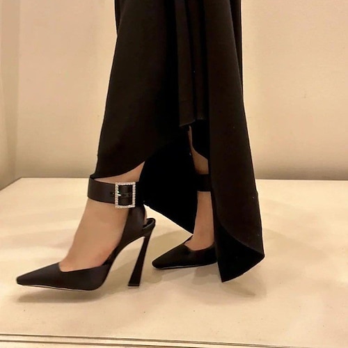 

Mulheres Saltos Sapatos de vestir Salto agulha Tamanhos Grandes Diário Gliter com Brilho Salto Alto Dedo Apontado Elegante Sensual Minimalismo Cetim Correia de Calcanhar Cor Sólida Preto