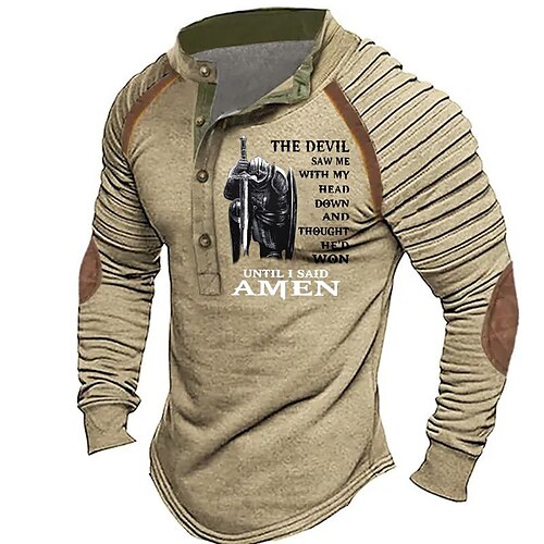 

Herre Henley-skjorte Grafiske T-shirts Cool skjorte Tempelridderne Grafiske tryk Slank Plisseret Patriotisk Henley Varm Stempling Gade Ferierejse Langærmet Knap Trykt mønster Tøj Mode Designer Basale