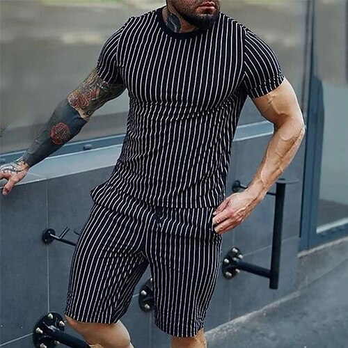 

Per uomo Set di pantaloncini e magliette Completi con t-shirt Pop art A strisce Girocollo Abbigliamento Stampa 3D Esterno Giornaliero Manica corta Stampa 3D 2 pezzi 2 pezzi Originale Informale Comodo