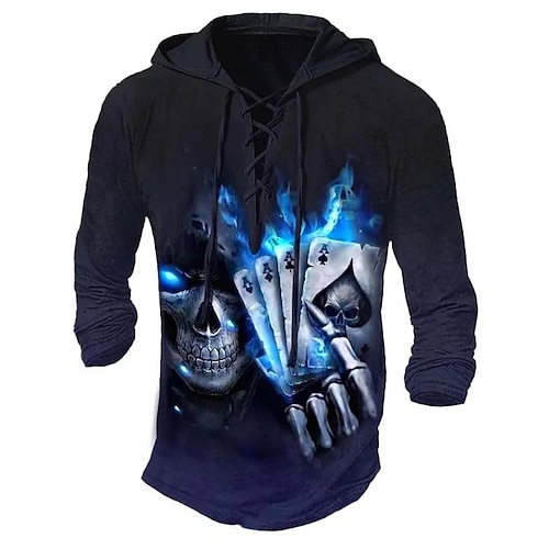 

Herren Hoodie Sweatshirt Kapuze Marineblau Mit Kapuze Totenkopf Motiv Grafik-Drucke Poker mit Schnürung Bedruckt Sport Natur Täglich Sport Strassenmode Designer Basic Frühling Sommer Bekleidung