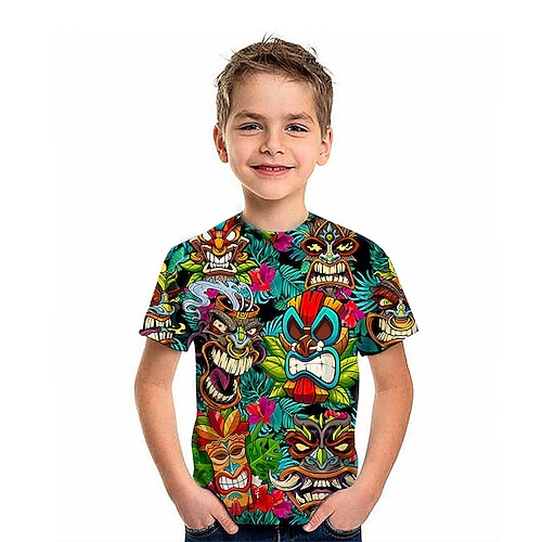 

Bambino Da ragazzo maglietta Tee Pop art Manica corta Girocollo Top bambini Esterno Stampa 3D Festività Tropicale Di tendenza Estate Rosso 2-13 anni