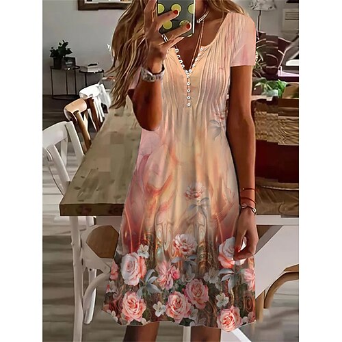 

Per donna Vestito casual Abito estivo Abito stampato Floreale Increspato Stampa A V Mini abito Di tendenza Moderno Esterno Giornaliero Manica corta Standard Arancione Estate Primavera S M L XL XXL