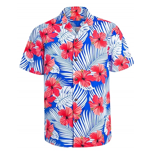 

Homens Camisa Social Camisa havaiana Floral Estampas Abstratas Folhas colar cubano Azul Casual Havaiana Manga Curta Botão para baixo Imprimir Roupa Esportes Moda Roupa de rua Designer