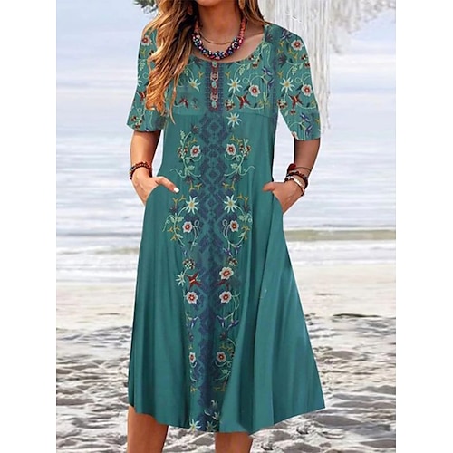 

Dame Uformell kjole Etnisk kjole Sommerkjole Blomstret Stamme Lomme Trykt mønster Crew-hals Midikjole Mote Etnisk utendørs Daglig Kortermet Løstsittende Grønn Sommer Vår S M L XL XXL