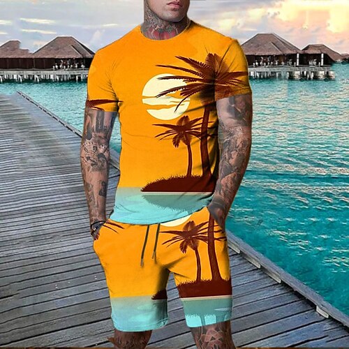 

Herre Shorts og T-shirt sæt T-shirt outfits Grafisk Kokos palme Rund hals Tøj 3D-udskrivning udendørs Daglig Kortærmet 3D-udskrivning 2 stk 2stk Hawaiiansk Designer Afslappet