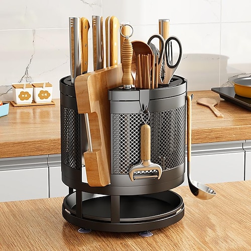 

Rotary Knife Holder Rack Kitchen Countertop Household Kitchen Knife Holder Chopsticks Cage Chopping Board One Multi-Functional Storage Shelf