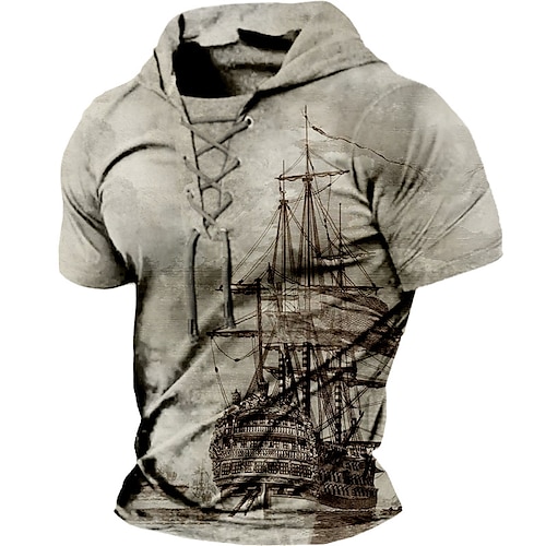 

Homme Sweat à capuche Kaki Capuche Imprimés Photos Bateau Lacet Imprimer Sport Loisir du quotidien Vacances 3D effet Design Décontractées Sport Printemps été Vêtement Tenue Pulls Capuche Pulls