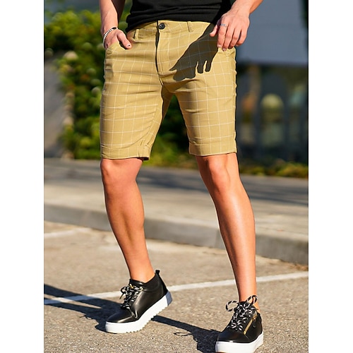 

Homens Calção Shorts Chino Bermudas Bolsos Xadrez Conforto Respirável Ao ar livre Diário Para Noite Misto de Algodão Moda Roupa de rua Azul Cáqui