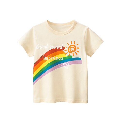 

Børn Pige T-shirt Tegneserie Afslappet Kortærmet Mode 7-13 år Sommer Beige