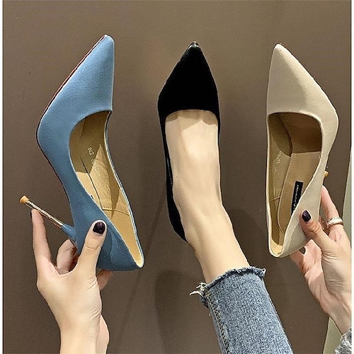 

Mujer Tacones Tacones de aguja Oficina Zapatos de novia Zapatos de dama de honor Lentejuela Tacón alto Dedo Puntiagudo Sensual Zapatos de Paseo Cuero Mocasín Color sólido Negro Azul Beige