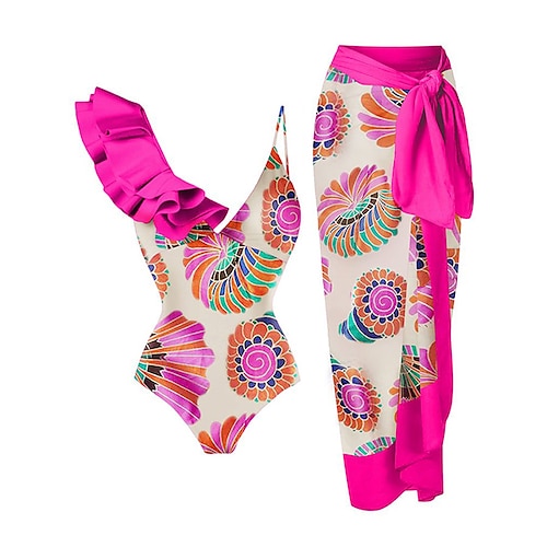 

Mulheres Roupa de Banho Tankini Monoquíni Fatos de banho Normal roupa de banho Frufru 2 Peças Estampa floral Multicolorido Rosa claro Azul Acolchoado Com Alças Fatos de banho novo Havaiana Retro