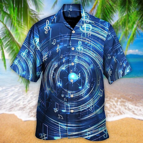 

Homme Chemise Chemise hawaïenne 3D Print Imprimés Photos Musique Remarques Collier cubain Bleu Casual Vacances Manche Courte Bouton bas Imprimer Vêtement Tenue Sportif Mode Vêtement de rue Design