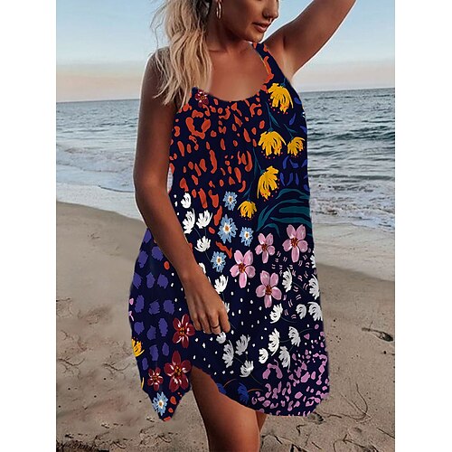 

kvinders afslappet sweaterkjole sundress sommer sweaterkjole blomsterprint strop mini sweaterkjole aktiv tropisk udendørs dagligt ærmeløs løs pasform lilla sommer forår s m l xl xxl