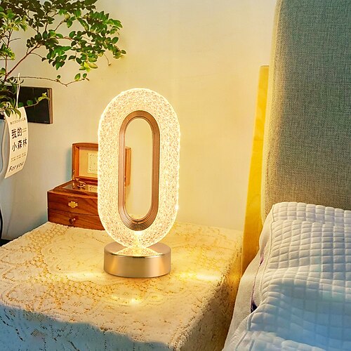 

lampada da tavolo a led moderna camera da letto in cristallo studio lettura circolare lampada da scrivania ricaricabile per soggiorno comodino luce notturna di lusso decorazione oscuramento a 3 colori