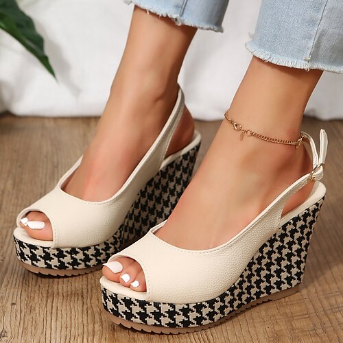 

Mujer Sandalias Sandalias con Cuña Tacones de cuña Tallas Grandes Diario Hebilla Tacón Cuña Punta abierta Casual Cuero Sintético Hebilla Bloque de color Almendra