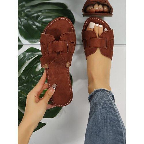 

Damen Sandalen Hausschuhe Slippers Übergrössen Flacher Absatz Minimalismus Kunstleder Dunkelbraun