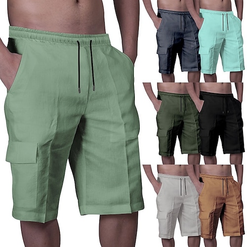 

Homme Short Short en lin Short d'été Poche Plein Confort Respirable Extérieur du quotidien Sortie Mélange de Lin Coton Mode Vêtement de rue Noir Vert Véronèse