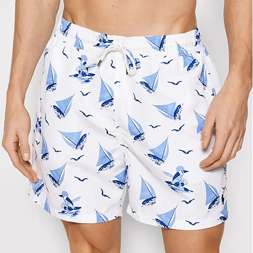 

Herre Surf shorts Badeshorts Sommer shorts Strandshorts Snørelukning med mesh-for Elastisk Talje Grafiske tryk Båd Hurtigtørrende Korte Afslappet Daglig Ferie Boheme Hawaiiansk Hvid Mikroelastisk