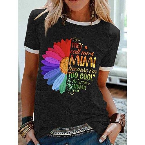 

Mujer Camiseta Negro Blanco Azul Piscina Letra Foco Multicolor Estampado Manga Corta Festivos Fin de semana Básico Escote Redondo Regular Flor Pintura S