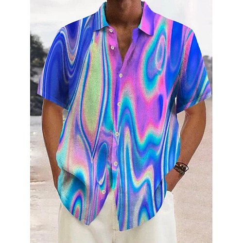 

Hombre Camisa camisa hawaiana Degradado Estampados Cuello Vuelto Rojo Morado Verde Trébol Gris azul Azul / Blanco Calle Casual Mangas cortas Abotonar Estampado Ropa Lino Tropical Moda Ropa de calle