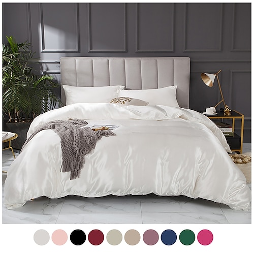 

housse de couette en satin de soie ensembles de literie housse de couette avec 1 housse de couette ou couvre-lit, 1 feuille, 2 taies d'oreiller pour double/reine/roi (1 taie d'oreiller pour