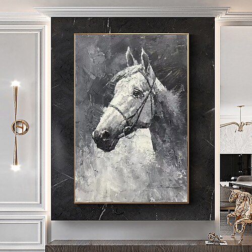 

Peinture à l'huile faite à la main toile art mural décoration moderne noir et blanc style animal cheval pour la décoration intérieure roulé sans cadre peinture non étirée