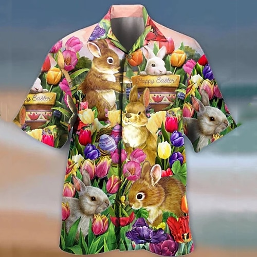 

Homme Chemise Chemise hawaïenne Floral Lapin Imprimés Photos Collier cubain Rose Claire Casual Hawaïen Manche Courte Bouton bas Imprimer Vêtement Tenue Sportif Mode Vêtement de rue Design