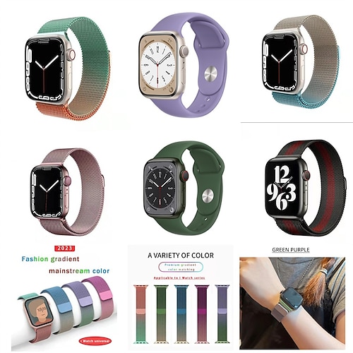 

4 pakke Sportsrem Milanesisk rem Kompatibel med Apple Watch-klokkereim 38mm 40mm 41mm 42mm 44mm 45mm Elastisk To tone Justerbar Rustfritt stål Myk silikon Erstatningsklokkerem til iwatch Series 8 7 6