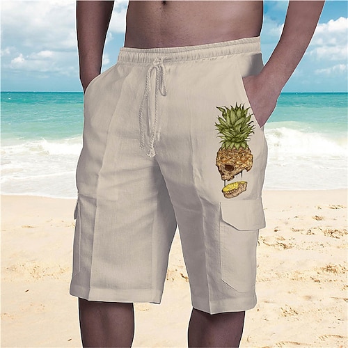 

Hombre Pantalón corto Pantalones cortos de verano Correa Cintura elástica Múltiples bolsillos Graphic Fruta Piña Transpirable Suave Corto Casual Diario Festivos Ropa de calle Design Blanco Azul