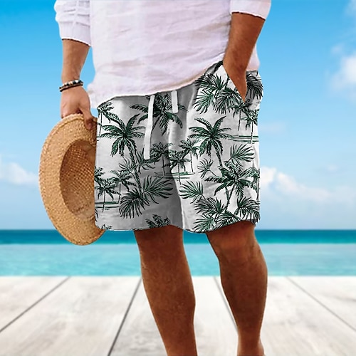 

Herre Sommer shorts Strandshorts Snørelukning Elastisk Talje Grafisk Kokos palme Åndbart Blød Korte Afslappet Daglig Ferie Gade Hawaiiansk Lilla Brun Mikroelastisk