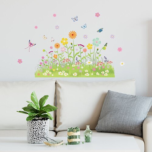 

Dekoration Frühling Blumenwiese Schmetterling Wandsticker Kinderzimmer Kindergarten ablösbare Vinyl-Aufkleber 1 Stk