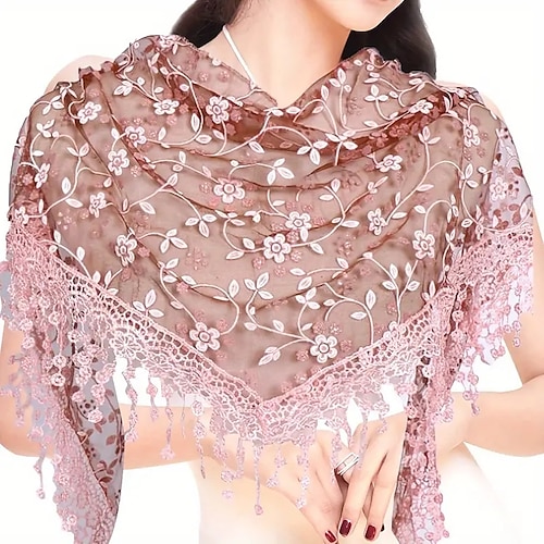 

Lace Cutout Solid Women's Triangle Scarf Korean Version Monochrome Breathable Clothing Triangle Scarf S