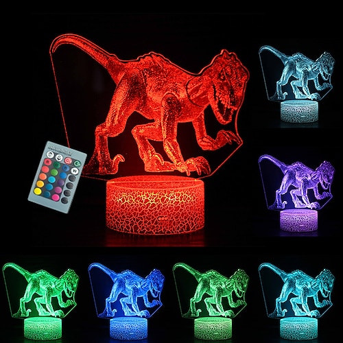 

dinosaur leker 16 farger 3d illusjon skrivebordslampe med fjernkontroll nattlys for barn gaver soverom nattbord dekorasjoner