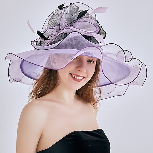 

Hatter Hodeplagg organza Bøttehatt Fedora Stråhatt Avslappet Ferie Elegant Retro Rød Med Fjær Blomst Hodeplagg Hodeplagg