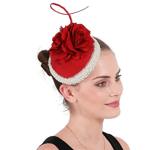 

fascinators Sinamay Bryllup Kentucky Derby dame Brude Med Blomster Perledetaljer Hodeplagg Hodeplagg