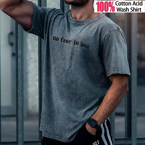 

Herre T skjorte Grafiske T-skjorter 100% bomullssyre-vaskeskjorte Oversized skjorte Grafisk Morsom bokstavtrykk Crew-hals Varm stempling Dagligdagstøy Feriereise Kortermet Trykt mønster Klær 100
