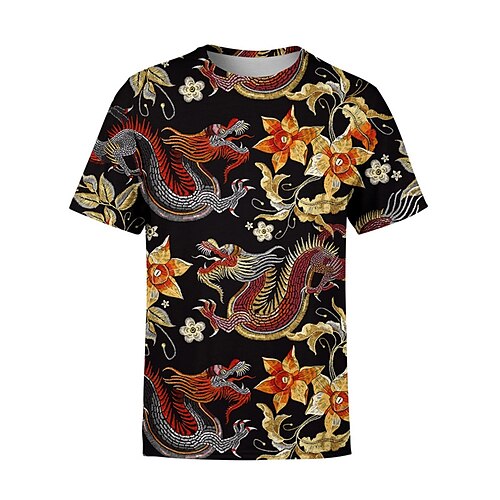 

Herre T-shirt T-Shirts Grafisk Dyr Drage Rund hals Tøj 3D-udskrivning udendørs Afslappet Kortærmet Trykt mønster Årgang Mode Designer