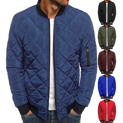 

Men's Puffer Jacket Winter Jacket Quilted Jacket Winter Coat Padded Warm Casual Solid Color Outerwear Clothing Apparel Classic & Timeless Navy Wine Red ArmyGreen