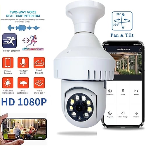 

câmera ip 2mp, com detector de fumaça, bulbo wi-fi detecção de movimento acesso remoto visão noturna interior apartamento jardim suporte 128 gb