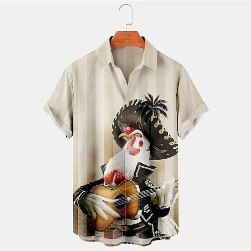 

Men's Shirt Summer Hawaiian Shirt Graphic Prints Music Guitar Turkey Turndown Beige Street Casual Short Sleeves Button-Down Print Clothing Apparel Tropical Fashion Streetwear Hawaiian