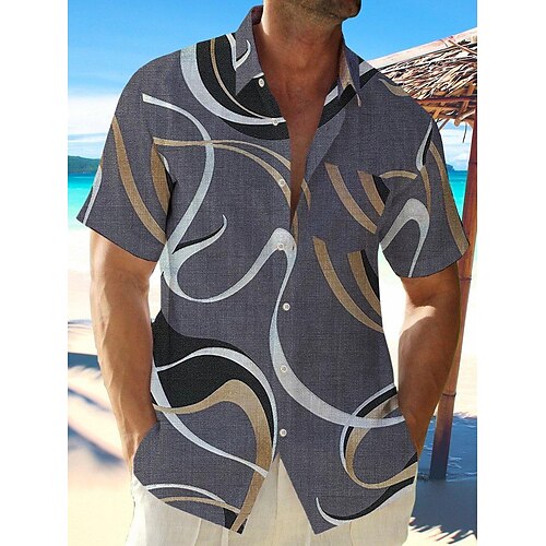 

Hombre Camisa camisa hawaiana Estampados Geometría Lineal Cuello Vuelto Gris Calle Casual Mangas cortas Abotonar Estampado Ropa Tropical Moda Ropa de calle Hawaiano