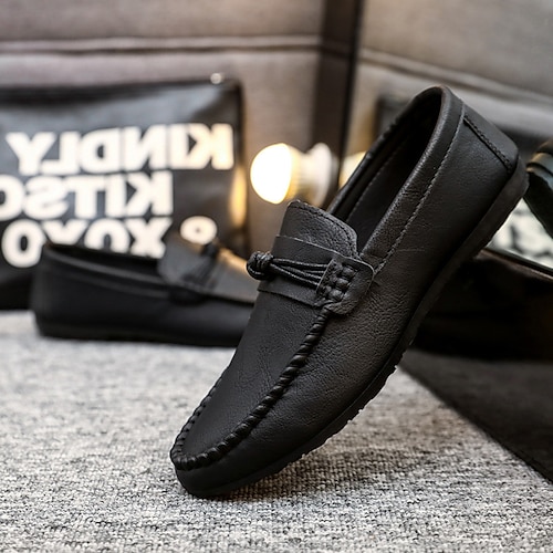 Men's stylish loafers shoes black faux leather