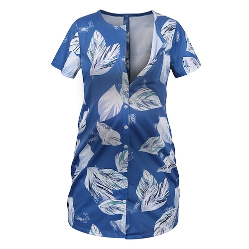 

Per donna Abito di maternità Abito casual Abito estivo Abito da allattamento A foglia Mini abito Manica corta Pulsante Stampa Girocollo Di tendenza Giornaliero Blu Estate Primavera S M L XL