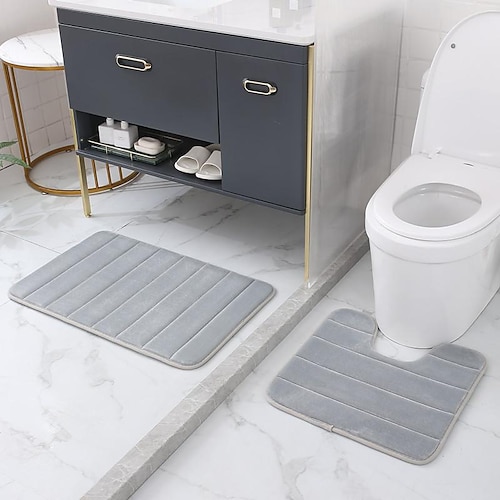 

Badteppiche aus Memory-Schaum, u-förmig, 2er-Set, 50 x 50 cm und 50 x 80 cm, rund um die Toilette, passend für Badematten, dicke, weiche, saugfähige, rutschfeste Badematten, waschbare Kontur-Badteppiche