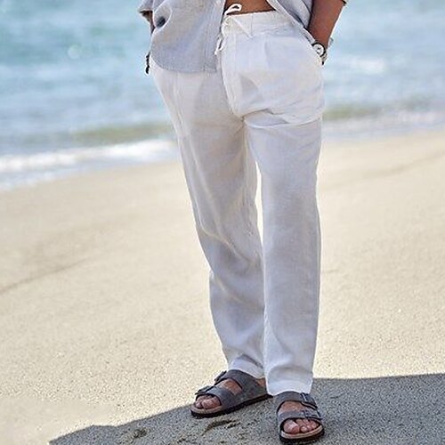 

Per uomo Pantaloni di lino Pantaloni Pantaloni estivi Pantaloni da spiaggia A cordoncino Vita elastica Liscio Comfort Traspirante Esterno Giornaliero Per uscire Misto cotone e lino Di tendenza